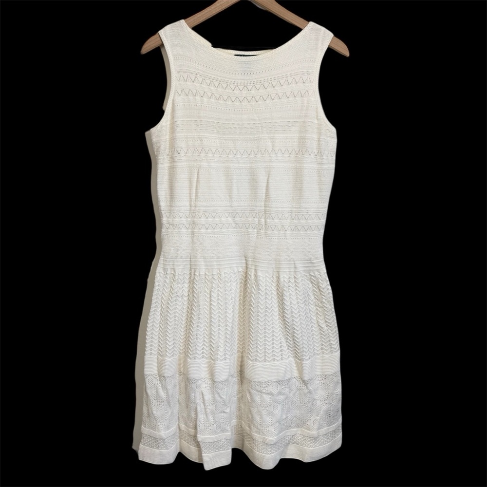 Sleeveless White Crochet A-Line Dress